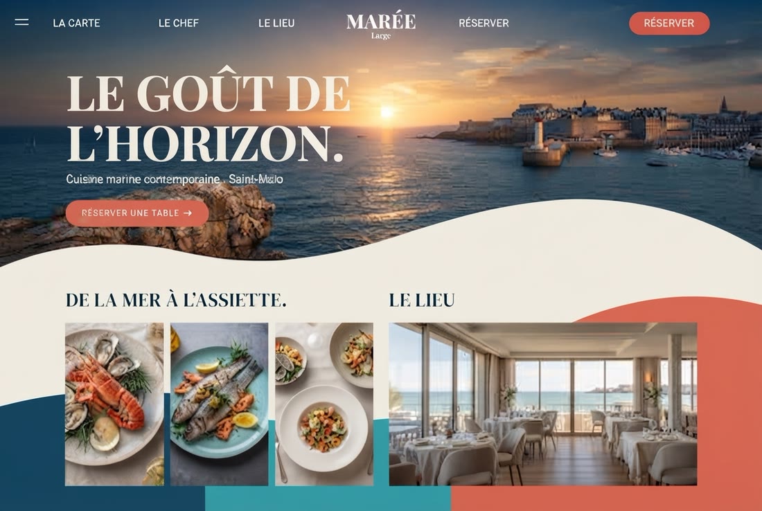 Page d'accueil du restaurant Marée Large, cuisine marine à Saint-Malo